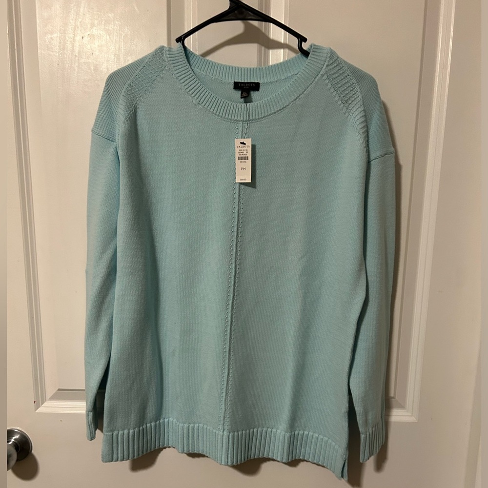 Talbots Women's Light Blue Sweater NWT 100% cotton size petite medium P/M
